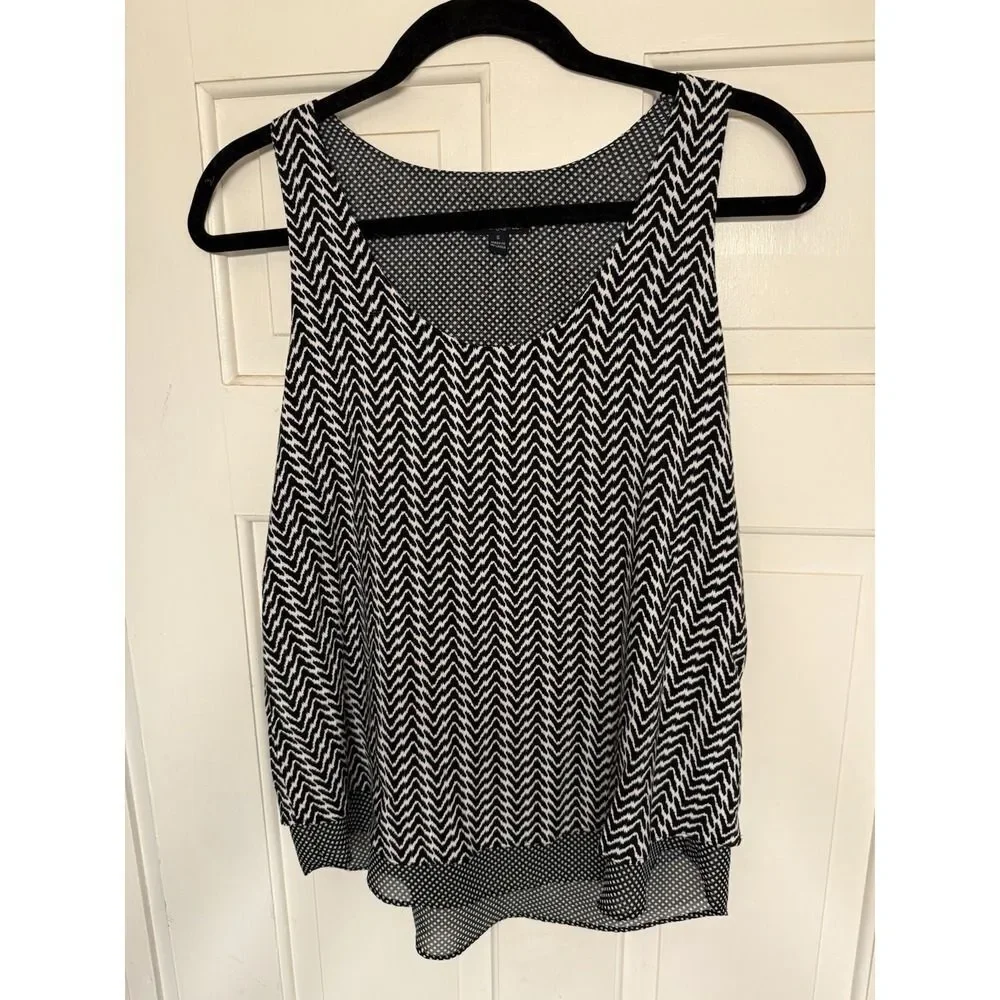 Cynthia Rowley Women's Black White Diamond Print Sleeveless Tank Top Size Small